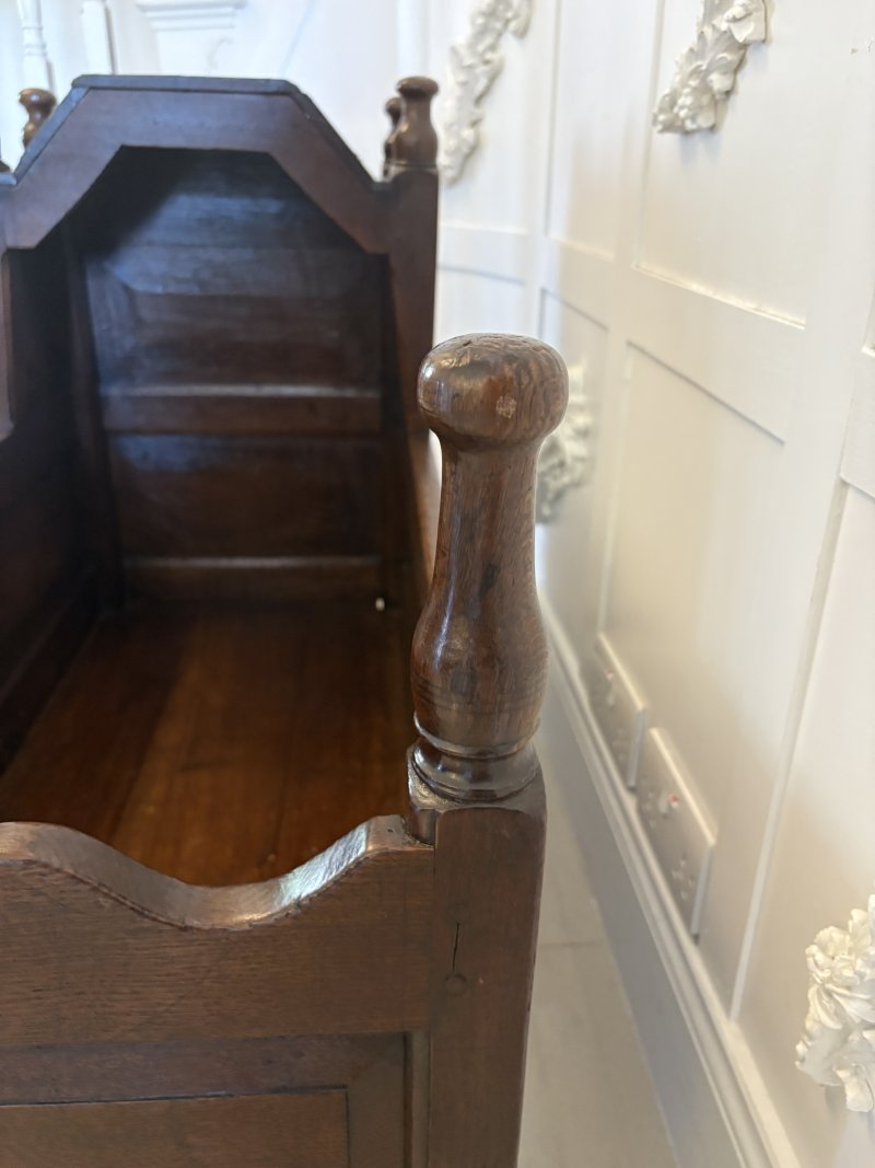 Antique William and Mary Quality Oak Panelled Rocking Crib - Image 10